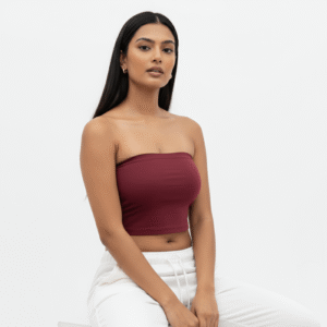 Maroon tube top for women, stylish and comfortable fit, perfect for casual or evening wear.
