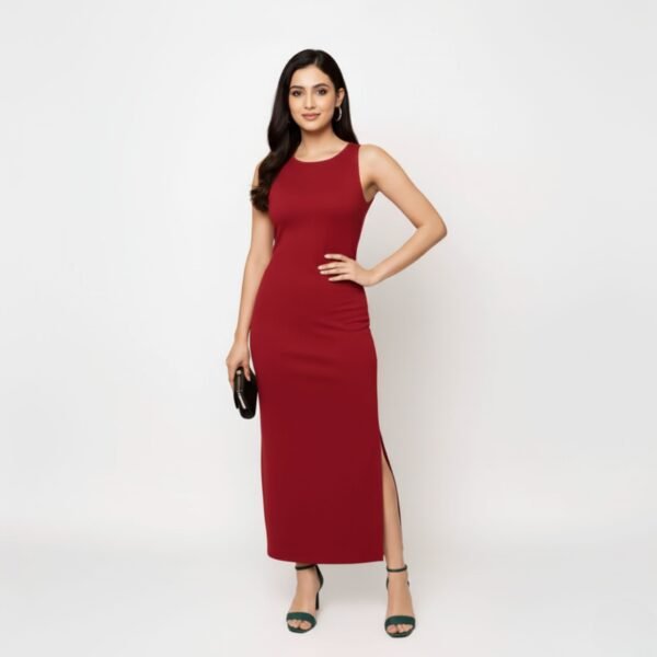 Elegant Wine Red Bodycon dress featuring a sleek fitted silhouette and premium stretch fabric