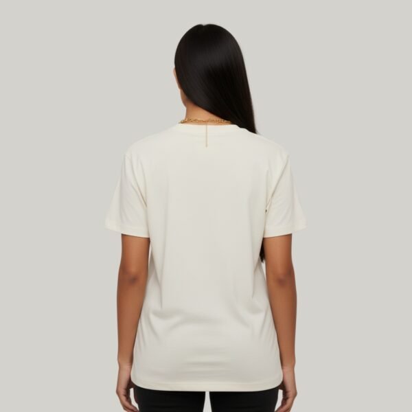 Front view of Asome cream cotton t-shirt with bold black chest print design.