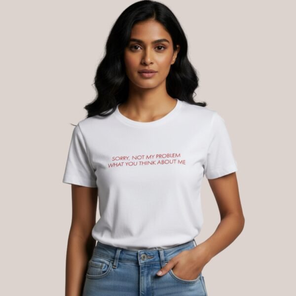 ASOMÉ White T-Shirt – Bold Red Text Print in front