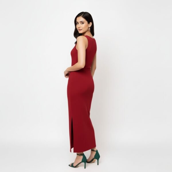 Elegant Wine Red Bodycon dress featuring a sleek fitted silhouette and premium stretch fabric