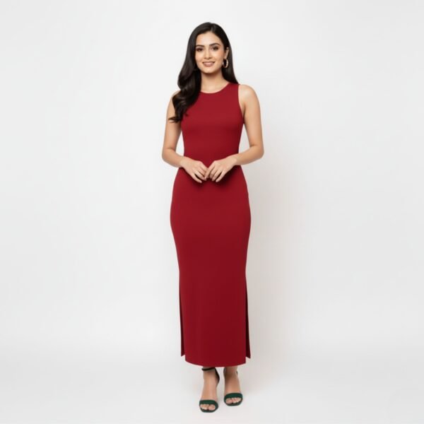 Elegant Wine Red Bodycon dress featuring a sleek fitted silhouette and premium stretch fabric
