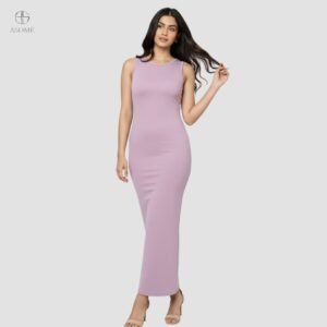 Model wearing a Lavender Bodycon Dress styled with nude heels for a sleek and elegant look