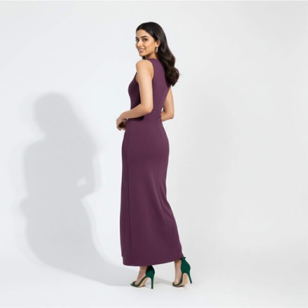 Violet bodycon dress with a sleek, curve-hugging fit, ideal for parties and casual outings, showcasing modern elegance and style.