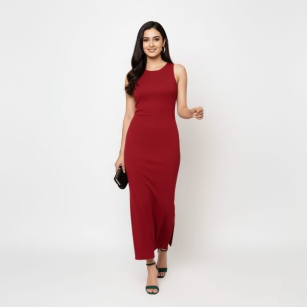 Elegant Wine Red Bodycon dress featuring a sleek fitted silhouette and premium stretch fabric