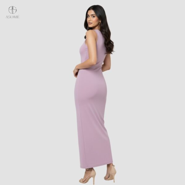 Model wearing a Lavender Bodycon Dress styled with nude heels for a sleek and elegant look