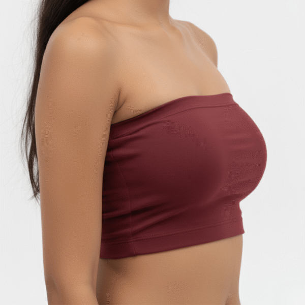 Maroon tube top for women, stylish and comfortable fit, perfect for casual or evening wear.
