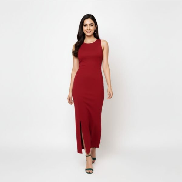 Elegant Wine Red Bodycon dress featuring a sleek fitted silhouette and premium stretch fabric
