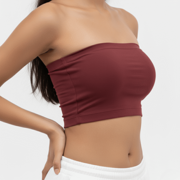 Maroon tube top for women, stylish and comfortable fit, perfect for casual or evening wear.