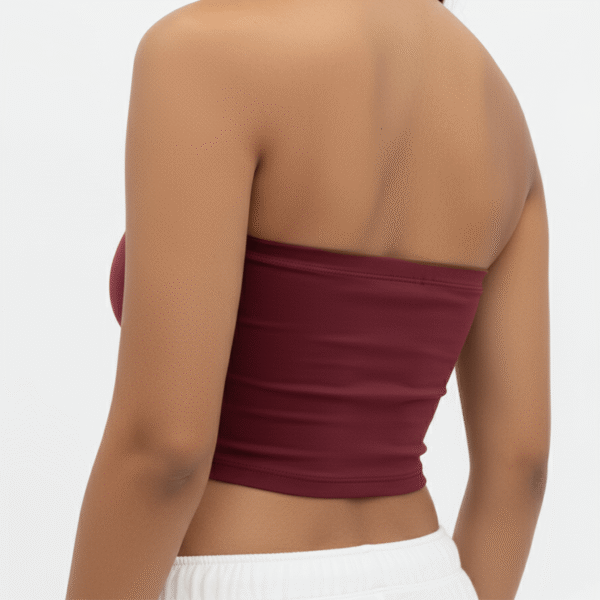 Maroon tube top for women, stylish and comfortable fit, perfect for casual or evening wear.