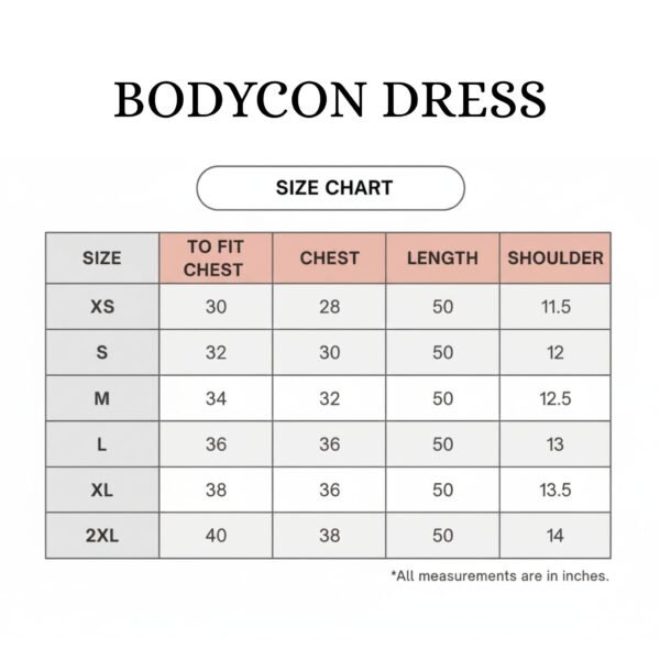 BODYCON DRESS size list