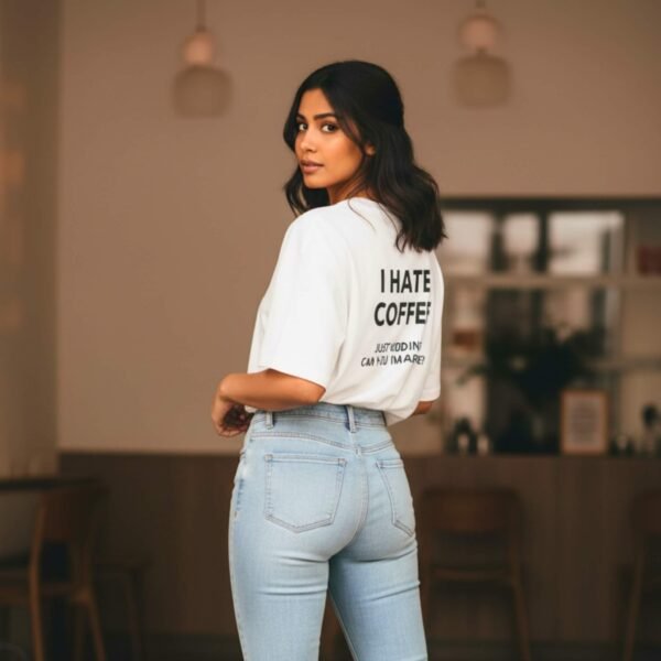 ASOMÉ white plain T-shirt with bold black printed text.
