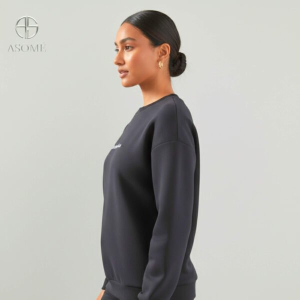 Front view of Asome black plain long hoodie with full sleeves and relaxed fit.