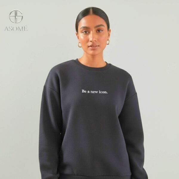 cozy Black sweatshirt made of soft, cozy fabric, perfect for casual wear, indoor comfort, and stylish layering.