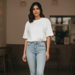 Minimal white tee styled for everyday comfort and casual fashion look.