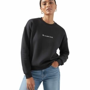 cozy Black sweatshirt made of soft, cozy fabric, perfect for casual wear, indoor comfort, and stylish layering.